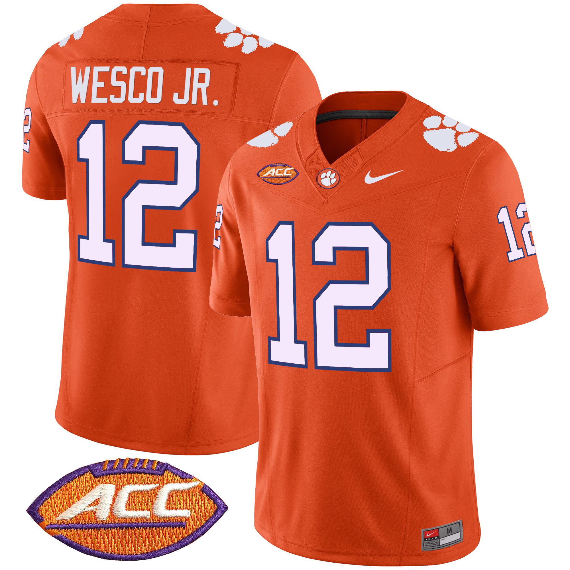 Men Clemson Tigers #12 Wesco jr Orange 2024 Nike Vapor Limited NCAA Jersey style 1